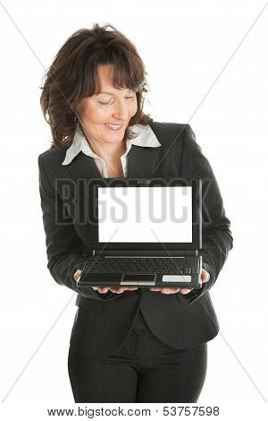 Business Woman Presenting Laptopn