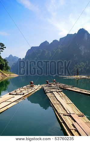 Bamboo Rafting In Ratchaprapa Dam Suratthani, Thailand