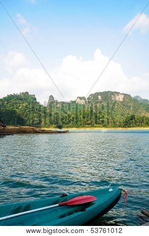 Kayaks In Lake On Ratchaprapa Dam,khao Sok,thailand