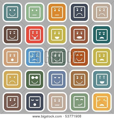 Square Face Flat Icons On Gray Background