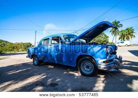 HAVANA,CUBA - DECEMBER 18, 2012: An blue american classic car in cuba