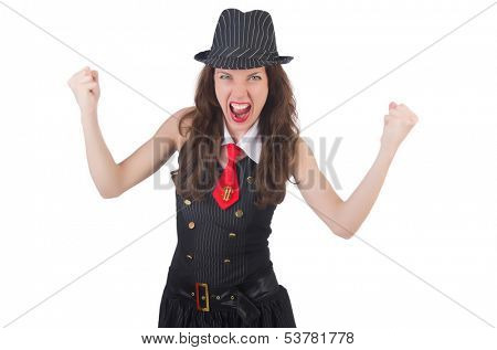 Young woman gangste isolated on white
