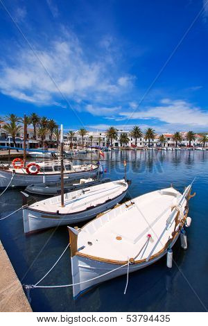 Fornells Port in Menorca marina boats Balearic islands of Spain