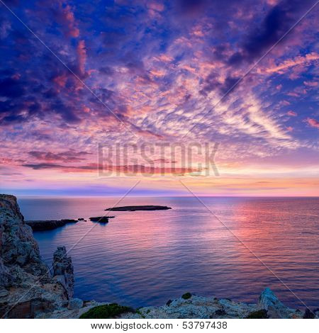Menorca sunset in Cap de Caballeria cape at Balearic Islands es Mercadal