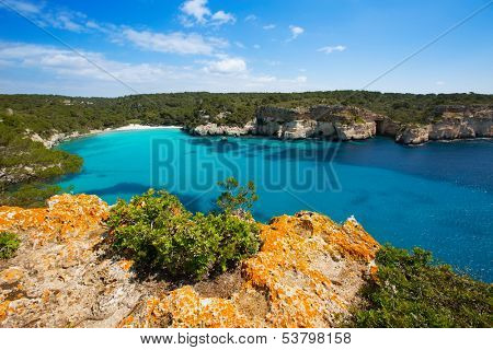 Cala Macarella Ciudadela Menorca turquoise Mediterranean sea in Balearic islands