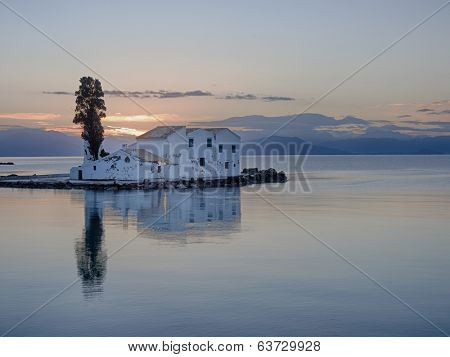 scene of Vlacherna monastery, Kanoni, Corfu, Greece