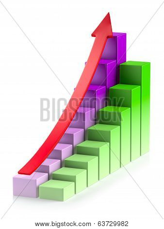 Growing Colorful Bar Chart With Arrow In Two Rows