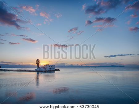 scene of Vlacherna monastery, Kanoni, Corfu, Greece