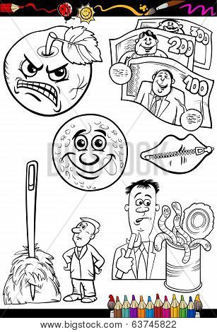Cartoon Sayings Set For Coloring Book
