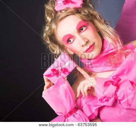 Woman in pink.