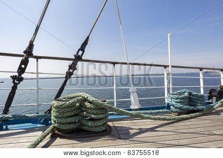 Thick Ropes On A Wooden Sailing Ship Floor