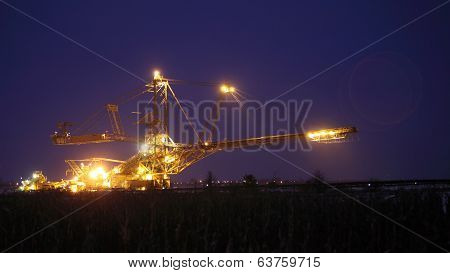 Giant Excavator In A Coal Open Pit Evening