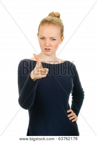 woman pointing her finger at you