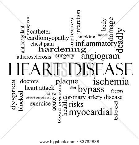 Heart Disease Word Cloud Concept In Black And White