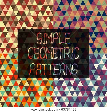 simple geometric patterns of triangles in retro style set