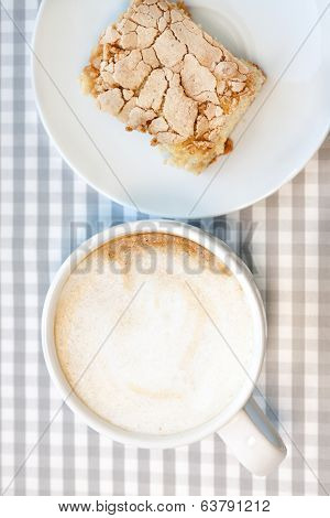 Morning Cappuccino Coffee And Homemade Cake Pastry