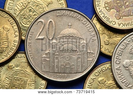 Coins of Serbia. The Church of Saint Sava in Belgrade, Serbia, depicted in Serbian twenty dinars coin. 