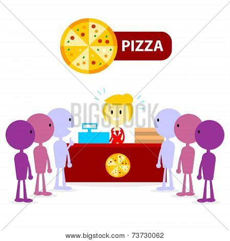 Long Queue at Pizza Counter