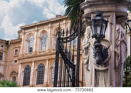 Gate Of The Famous And Luxurious Palazzo Barberini In Rome, Italy