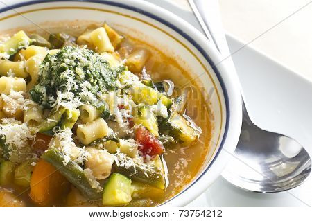 Soupe au pistou French vegetable soup with pesto and basil