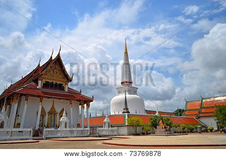 Temple With Blue Sky And Cloud In Thailand