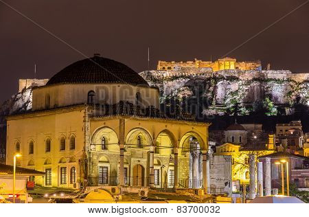 Tzistarakis Mosque And Acropolis Of Athens - Greece