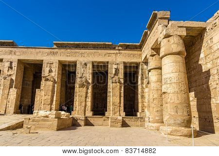 Ancient Columns In The Medinet Habu Temple - Egypt