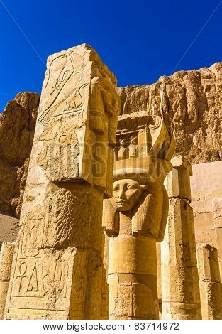 Ancient Sculptures In The Mortuary Temple Of Hatshepsut - Egypt