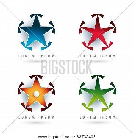 Set Of Modern Logos With Star Shape And 3D Effect