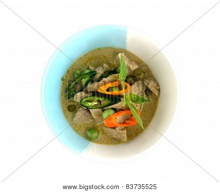 Thai Green Curry Pork On Bowl With White Background