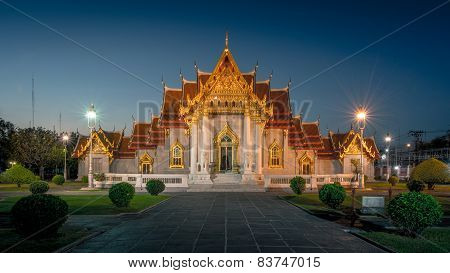 Marble Temple, Thai Temple At Twilight