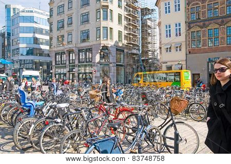 Denmark. Copenhagen. Bikes on High Bridge Square