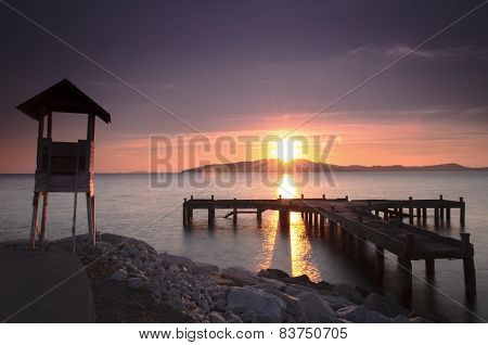 Pier at sunrise, eastern Thailand
