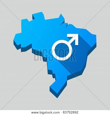 Blue Brazil Map With A Male Sign
