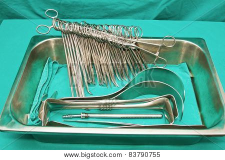 Set Of Majar Surgical Instrument On Sterile Tray