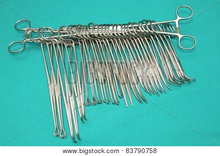 Set Of Majar Surgical Instrument On Sterile Table