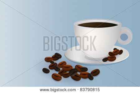 Cup of coffee and coffee beans