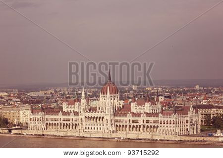 Panorama Of Budapest, Hungary, With The Parliment