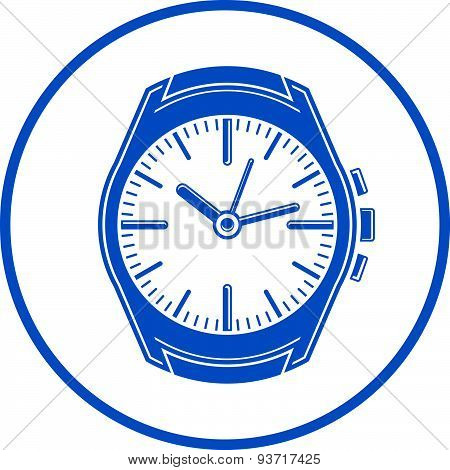 Simple wristwatch graphic illustration, classic hour hand symbol. Time management design element