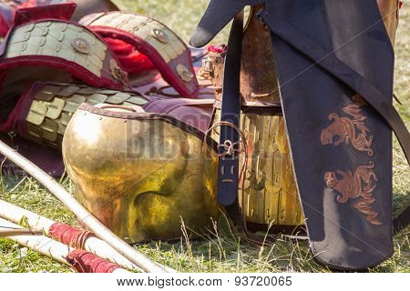 Ancient Roman Armor Of Leather And Metal Lying On Ground