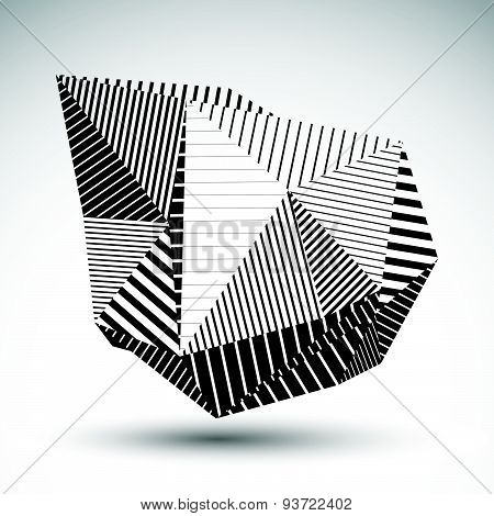 Decorative distorted eps8 element with parallel black lines. Multifaceted asymmetric contrast stenci