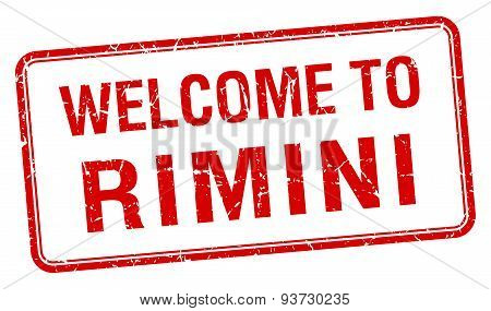 Welcome To Rimini Red Grunge Square Stamp