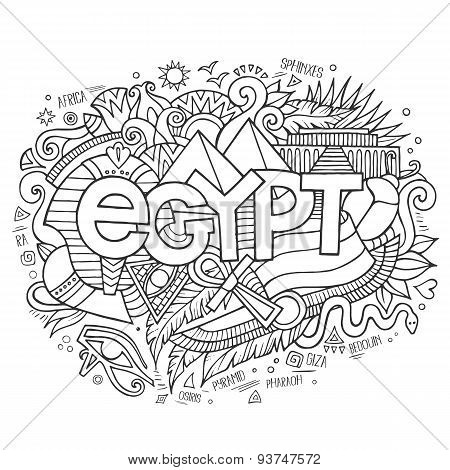 Egypt hand lettering and doodles elements background