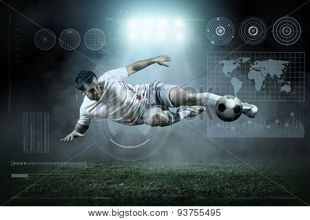 Soccer player with ball in action outdoors