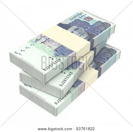 Pakistan money isolated on white background. Computer generated 3D photo rendering.