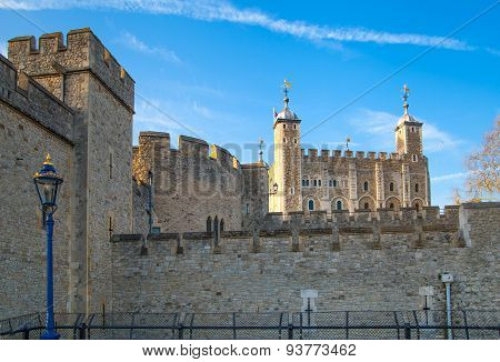 LONDON, UK - APRIL15, 2015: Tower of London at sunset lights