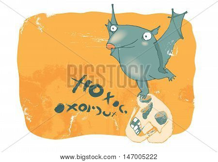 Cute Cartoon Halloween Bat Dancing On a Skull
