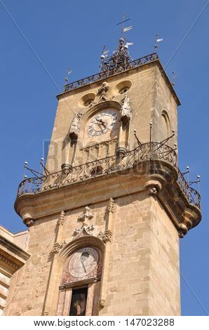 Town hall tower, Aix-en-Provence, France with clear sky