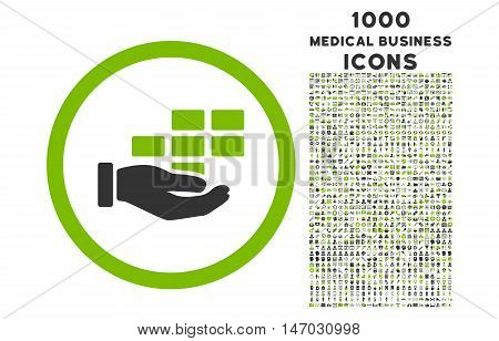 Service Schedule rounded vector bicolor icon with 1000 medical business icons. Set style is flat pictograms, eco green and gray colors, white background.