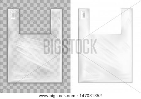 Transparent plastic shopping bag with with handle.